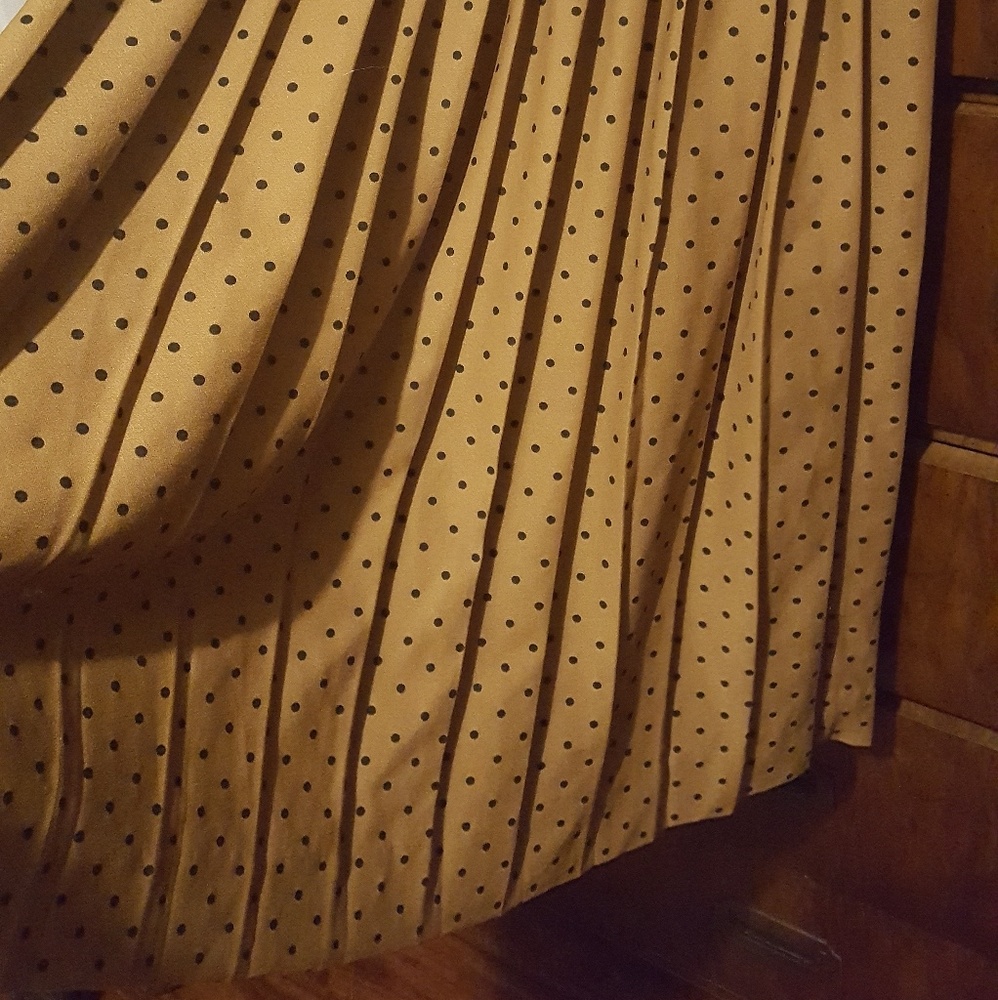 Vintage Pleated Tan Skirt with Black Polka Dots - Picture 4 of 5